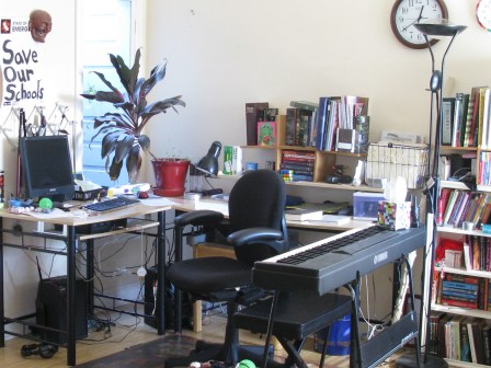 Second work station along wall opposite door.