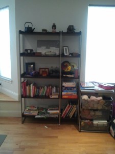 Wood and metal shelves