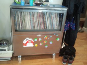 Retro chrome record cabinet.
